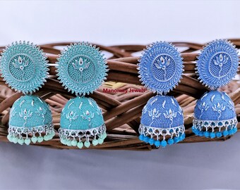 Boucles D'oreille Mandala Orientales Couleur Argent - Artisanat Inde Kerala - Crochets Argentés