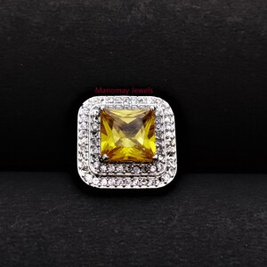 Diamond/CZ Yellow Stone Cushion Cut Statement Ring| Adjustable Engagement/Wedding/Cocktail/Gala Ring| Women Jewelry|Anniversary Gift for Her