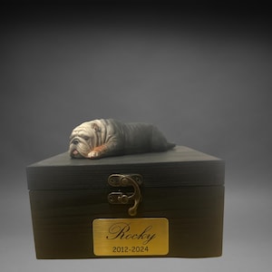 Urna Menorial para Cachorro Personalizada, Pintada à Mão com Base na Foto I Urna Personalizada para Cachorro I Memorial Bulldog Inglês