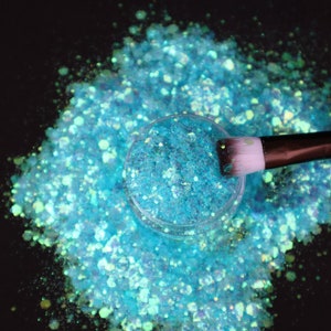 Mermaid blue holographic glitter , resin supplies , nail art glitter , craft supplies , festival art   Real photo and video. NO  filters.