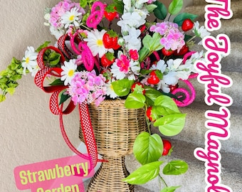Strawberry Garden Designer Door Hanger | Luxury Spring Summer Wreath | Over the Top Floral Arrangement | Front Door Decor | Statement Piece