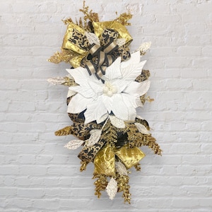 Elegante ghirlanda natalizia nera e oro / ghirlanda natalizia / ghirlanda natalizia di Capodanno / ghirlanda glamour nera e oro / porta d&#39;ingresso invernale