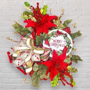 Traditioneller Kardinal-Weihnachtskranz | rote und grüne Kranz | roter Vogelkranz | roter Weihnachtsstern Adventskranz | traditionellen Kranz