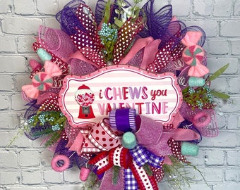 Valentine day candy wreath, pink blue and red,  Valentine’s Day decor,  wreath for front door, pink floral wreath, Valentine wreath for door