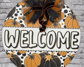 Fall Pumpkin door hanger, wooden door hanger, thanksgiving door hanger, autumn decor,  Door Hanger front door, welcome door hanger,