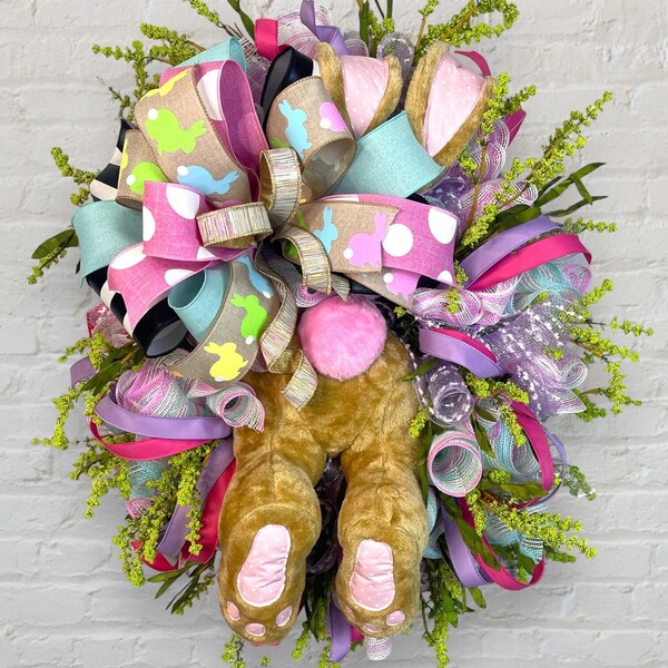 Pink purple bunny butt  XL wreath for front door, Easter wreath, Easter with bunny wreath for home, spring wreath, apartment home wreath