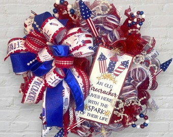 Fourth of July front door wreath | front door wreath | Happy 4th of July | Forth of July decor | door wreath | firecracker wreath
