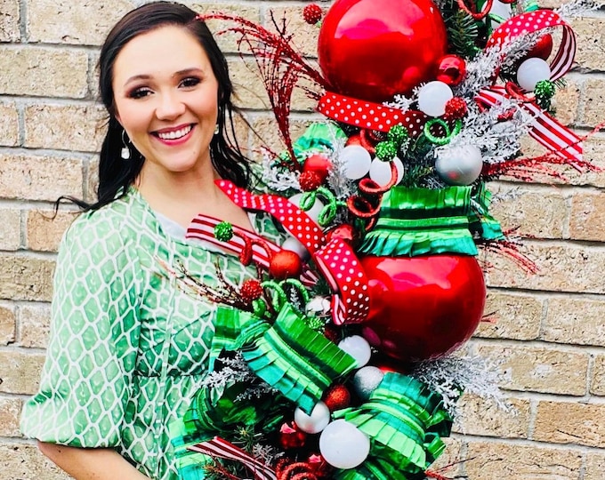 Featured listing image: Whimsical Red & Green Christmas Garland | Extra Large Designer Holiday Decor – 72” x 20,  Christmas decor, mantel garland, stair garland