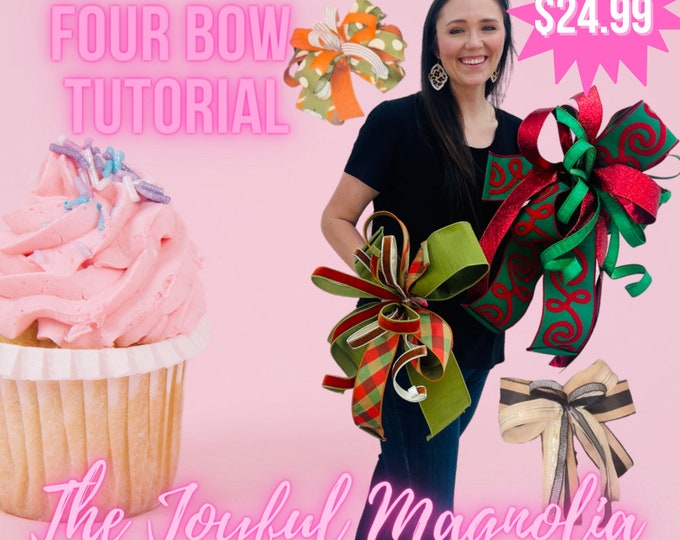 Featured listing image: Sweet Treat Four Bow DIY Tutorial - How to make a bow,  Perfect for Home Decor, Christmas Trees, Mailboxes, and Wreaths