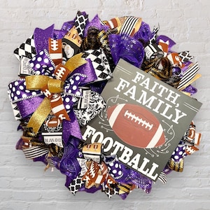football purple and gold wreath |team spirit football wreath for front door| football family| Unique 24&quot; sports wreath| sports wall decor