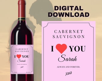 Wine Label Digital Download Personalised Anniversary Engagement Gift, Printable Editable label, Special date gift for couple, valentines day