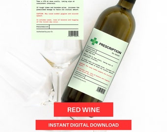 Prescription Bottle Label Red Wine Digital Download Funny Gift Editable