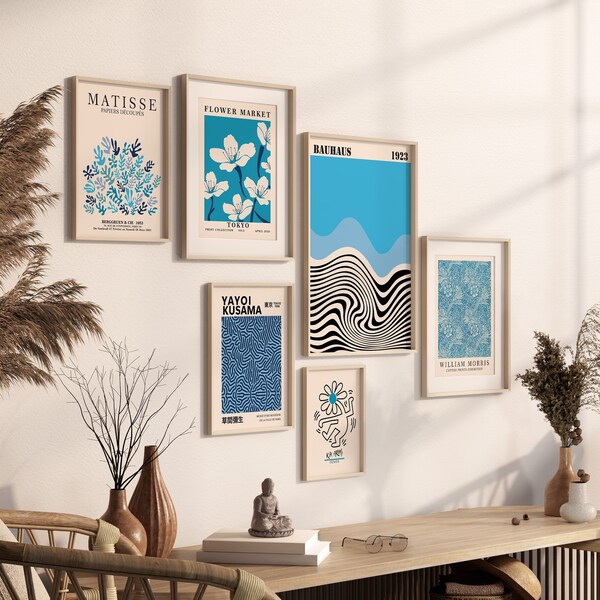 Gallery Wall Set, Exhibition Set of 6 Prints, Matisse Print, William Morris Poster, Flower Market, Bauhaus, Yayoi Kusama, Kate Haring Print