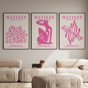 Conjunto de 3 pósteres de color rosa de Henri Matisse, impresión de Matisse, arte mural de Matisse, póster de Matisse, impresiones de color rosa, arte mural de color rosa, impresiones de póster de color rosa