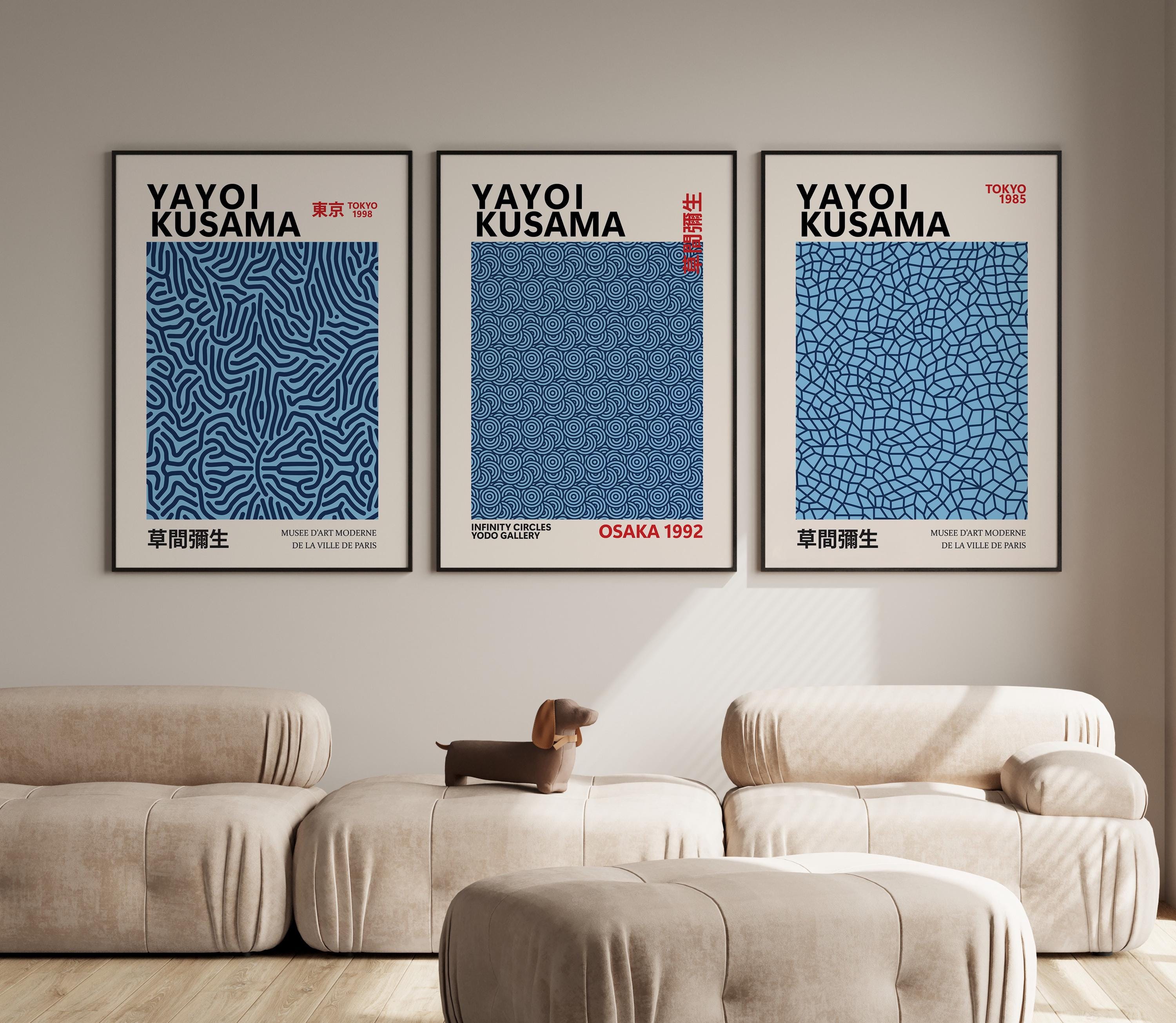 Yayoi Kusama Dark Blue & Blue Poster Set of 3, Yayoi Kusama Print, Japanese Art Print, Blue Wall Art, Kusama Poster, Blue Printable Art