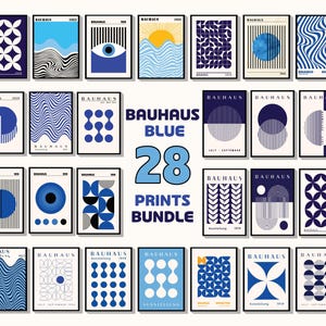 Bauhaus Blue 28 Prints Bundle, Mid Century Modern, Poster astratto blu, Poster geometrico blu, Stampe Bauhaus Blue, Arte murale blu