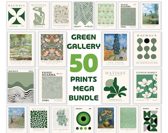 Green Gallery Wall Set, 30 Prints Mega Bundle, Green Print, Sage Green Print, Green Wall Art, Matisse Poster, Bauhaus Poster, Kusama Poster