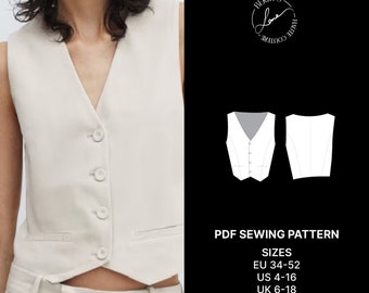 Waistcoat PDF Sewing Pattern-Instant Download A4-Eu 34-52/Us 4-22/ Uk 6-24