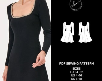 Elegant Dress PDF Sewing Pattern-Instant Download A4-Eu 34-52/Us 4-22/ Uk 6-24
