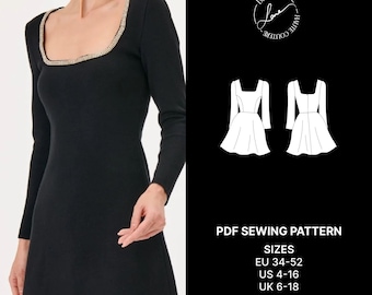 Patron de couture PDF pour robe élégante - téléchargement immédiat A4-Eu 34-52/Us 4-22/Uk 6-24