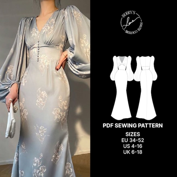 Aly Kleid PDF Schnittmuster-Instant Download A4-Eu 34-52/Us 4-22/ Uk 6-24