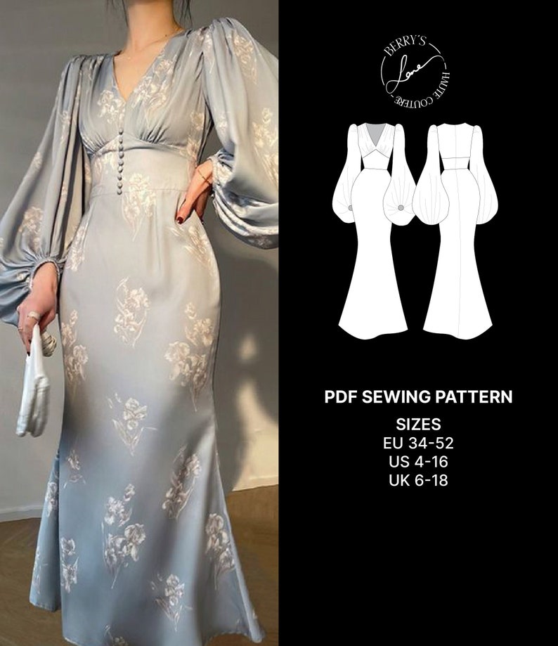 #pdfsewingpattern #fishformdress #mididress #promdress #digitalsewingpattern #longsleevedress #braidsmadedress #elegantdress #feminendress