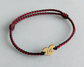 Personalized heart initial bracelet Handmade Woven Tibetan Red bracelet Gold Heart letter Bead Braided Lucky Knots Women surfer Bracelet