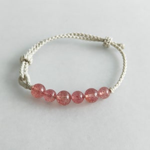 Pink Strawberry Quartz Braided Bracelet Healing Energy Crystal Woven Bracelet for Women Christmas Gift for Her Gemstone for sleep Friendship