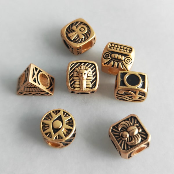 Alluvial Gold Drum Beads Tube Spacer Beads For Making Mens Personalised Bracelet Gifts Egypt Totem Culture Totemism Sphinx Pattern