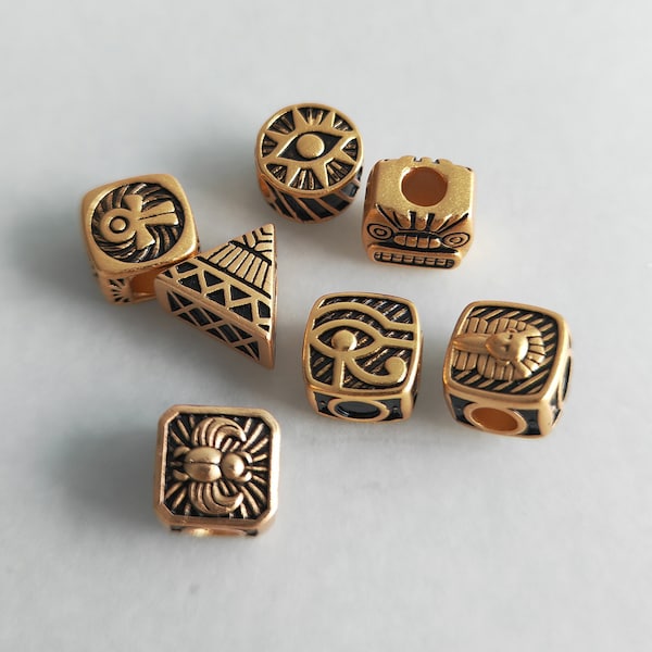 Egypt Totem Culture Totemism The Eye Of Horus Beads Ankh Tube Spacer Beads For Making Bracelet Men's Gift Bracelet Alluvial Gold Drum Beads