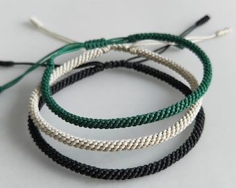 Handmade Buddhist Tibetan bracelet Woven Green String bracelet Lucky rope Braided knot women men bracelet Surfer Beach Waterproof Bracelet