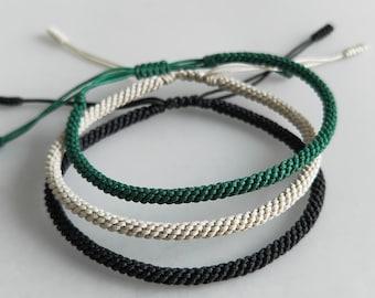 Pulsera tibetana budista hecha a mano Pulsera de cuerda verde tejida Cuerda de la suerte Nudo trenzado mujeres hombres pulsera Surfer Beach Pulsera impermeable