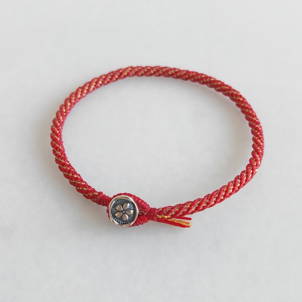 Braided Red bracelet with silver button hand woven waxed cord bracelet Rope Wristbands Surf Waxed Thread Simple and Waterproof for women