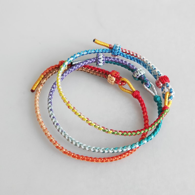 String Rope Bracelets Woven Thin Rainbow String Bracelets Buddhist Tibetan Bracelet Braided ...