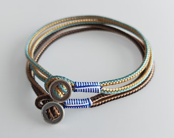 Men's Personalised Braided Bracelet Lucky Rope Bracelet with Silver Button Woven Friendship Bracelet Minimalist Handmade woven Man Bracelet