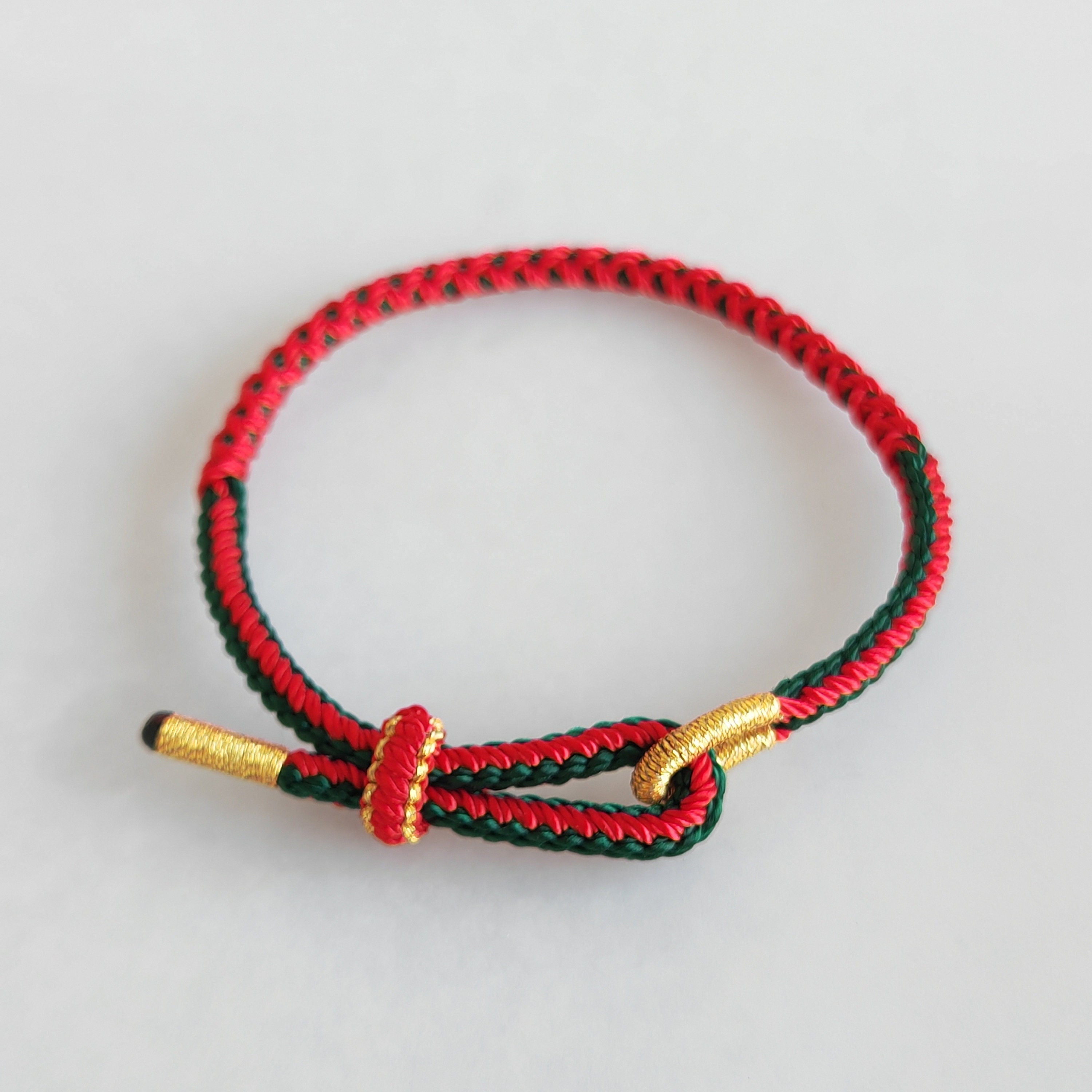 Handmade Woven Buddhist Bracelet Braided Red Green String Friendship ...