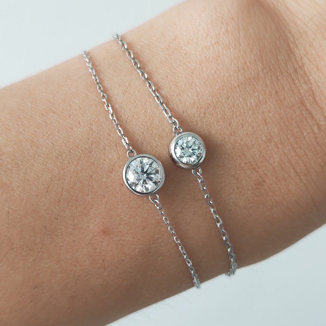 Bracelet Femme En Argent 925 Réglable - 2 Pièces - Imperméable - Design Perles Et Chaîne - Cadeau élégant - 6