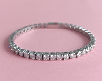 Pulsera de tenis hecha a mano, pulsera de moissanita de acero inoxidable 316 de 4 mm y 5 mm, pulsera de tenis de moissanita con corte ideal D VVS que pasa el probador de diamantes.