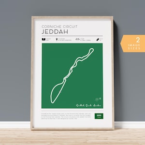 Retro formule 1-raceposter Jeddah, Grand Prix F1-circuit van Saoedi-Arabië afdrukbaar, 2025 F1 WallArt-decor, racebaancadeau vintage stijl