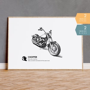 Motorcycle Wall Art | Classic Chopper Motorcycle Print, Motorcycle Decor, Garage Art, Motorcycle Gifts, Boys Room Decor, Man Cave Decor