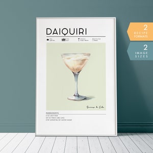 Daiquiri Cocktail Print | Classic Cocktail Wall Art, Minimalist Alcohol Prints, Bar Cart Decor, Daiquiri Poster,  PRINTABLE Bar Cart Art
