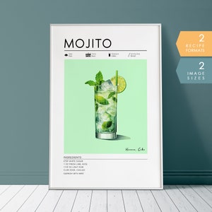 Mojito Cocktail Print, Minimalist Cocktail Art, Mojito Bar Poster, Alcohol Print, Bar Cart Decor, Digital Download PRINTABLE Bar Cart Art