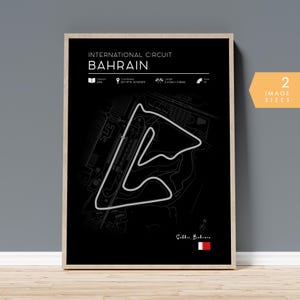 Formule 1 Bahrein circuit print, zwart F1 muurkunst decor, F1 race poster, formule 1 vaderdagcadeau, formule 1 track poster, F1 wallart