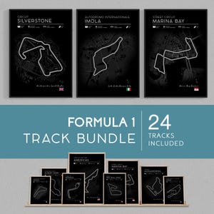 2025 F1 Strecke Poster, schwarze Formel 1 Wand Kunst Poster Bundle, F1 Rennstrecke druckbares Dekor, Formel 1 Geschenk, Silverstone UK, Monaco, Monza