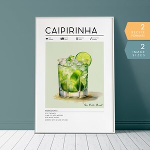 Caipirinha Cocktail Poster | Minimalistische klassische Cocktails, Barwagen Drucke, Alkohol Druck, Retro Cocktail Druck, DRUCKBARE Bar Warenkorb Kunst