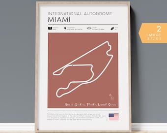 Póster vintage de pista de Fórmula 1 en Miami, decoración de pared de F1, póster de Gran Premio, regalo de Fórmula 1, mapa imprimible del circuito de Fórmula 1.