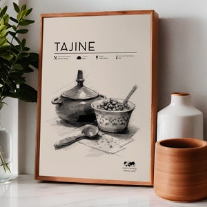 Travel-Inspired Tajine Poster - Food Art, Hand-Drawn Moroccan Food Art, Kitchen Art Print, Housewarming Gift for Foodies & Travel Lovers