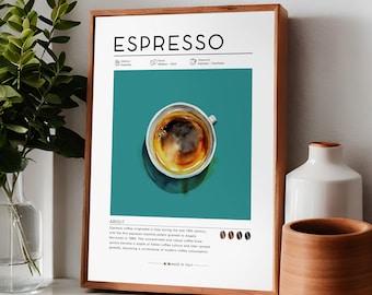 Póster de café / Decoración de cafetería, Impresión de arte de cocina, Impresión de café italiano, Póster retro de mediados de siglo, Arte de pared de café de cocina, Impresión de espresso