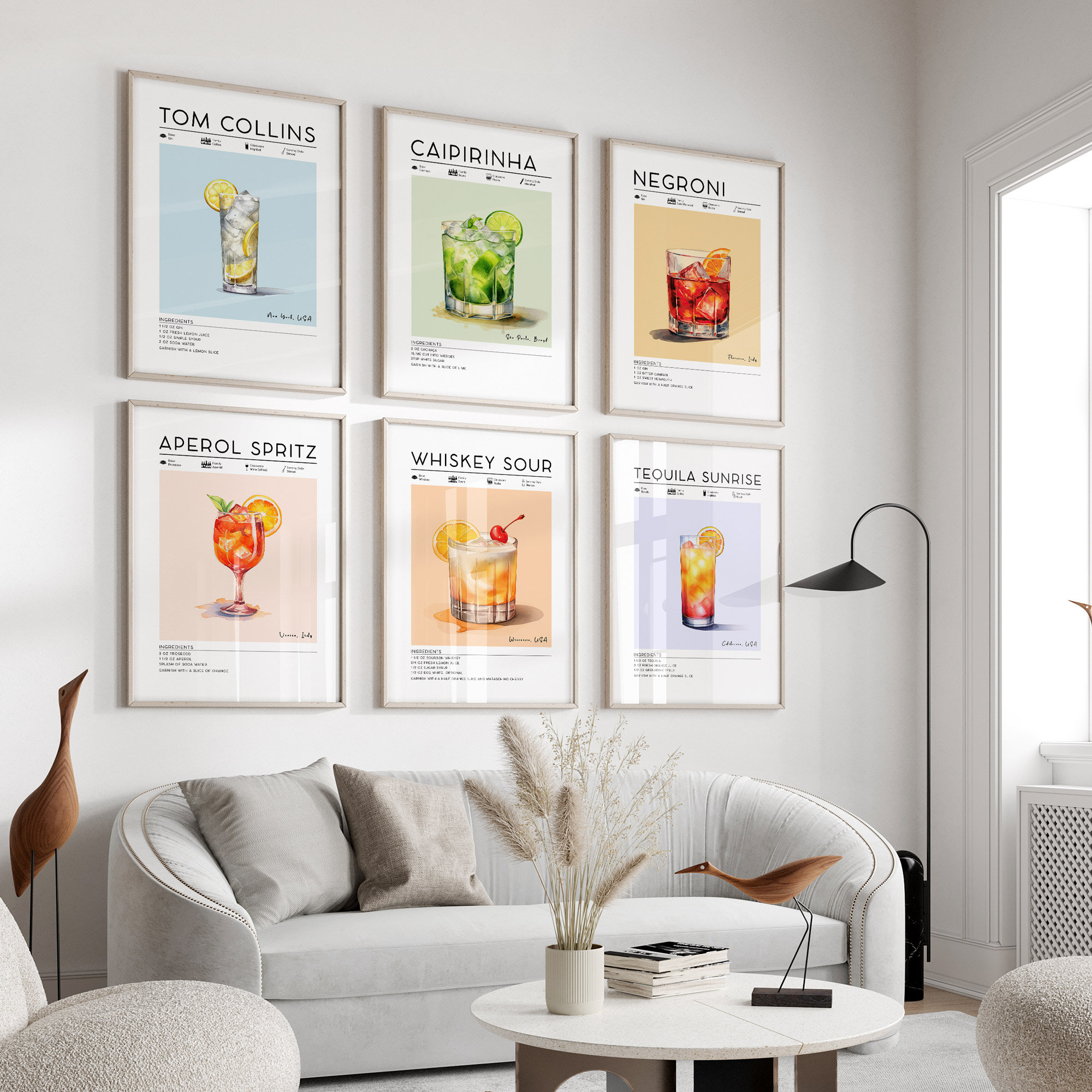 Cocktail Print Set of 12 | Bar Cart Wall Art, Drink Recipe Posters ...