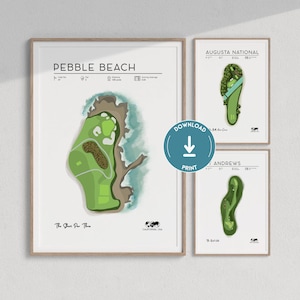 Golf Prints Pebble Beach, Augusta National, St Andrews Golf Course Posters, Golf Wall Art Decor, Golf Gifts for Men and Women, The Masters